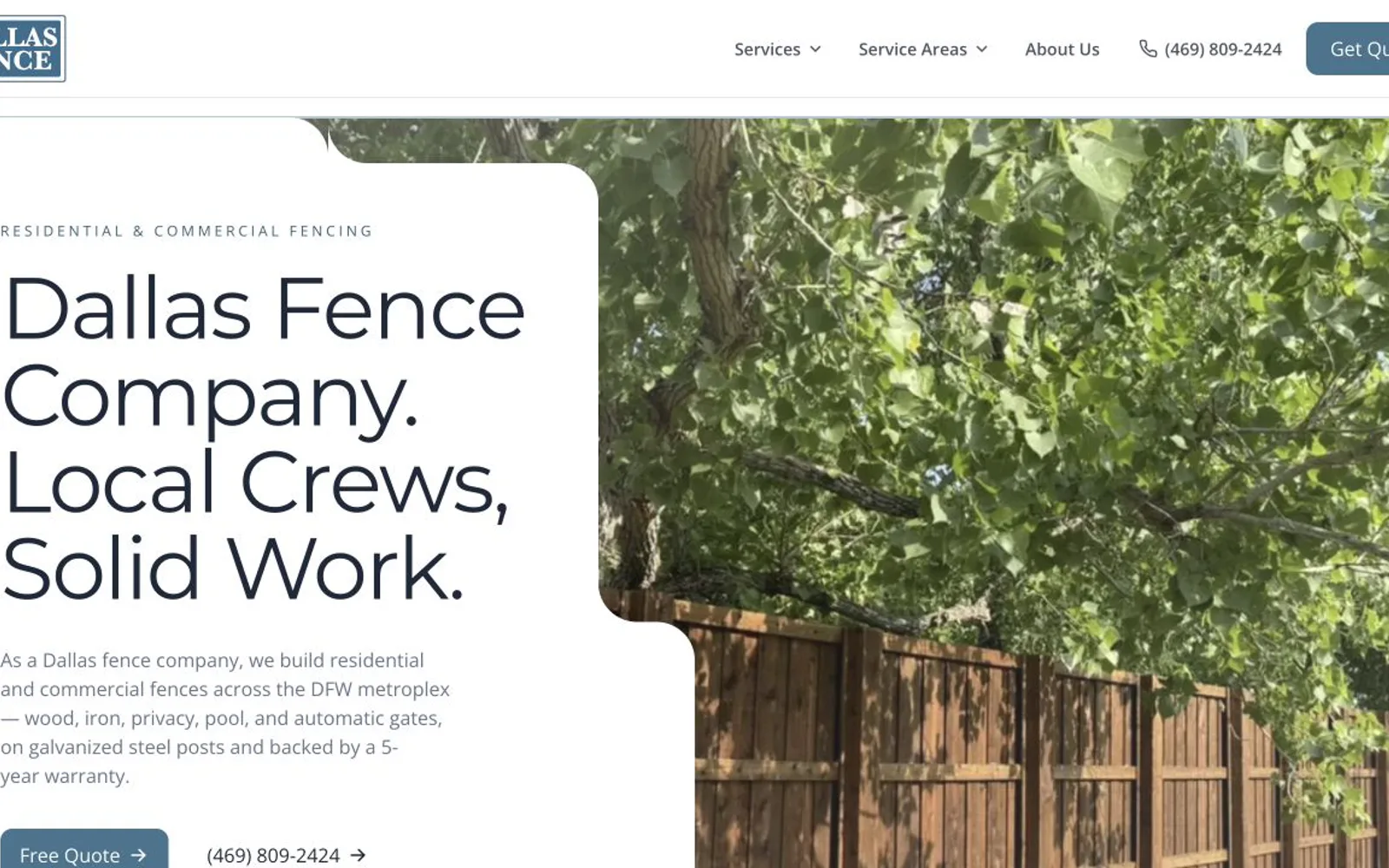 Dallas Fence website homepage