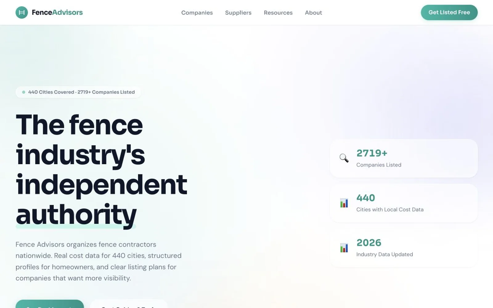 Fence Advisors nationwide fence directory homepage