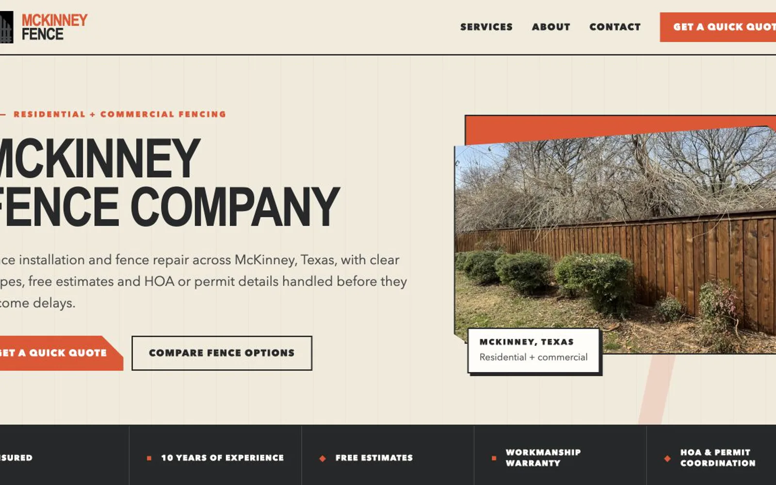 McKinney Fence website homepage