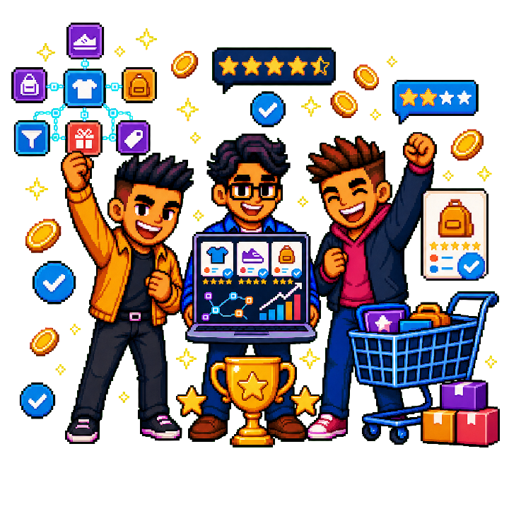 Ecommerce SEO character celebrating business growth